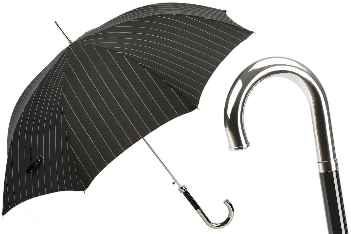 PASOTTI Pinstripe Lux Umbrella BLACK/SILVER