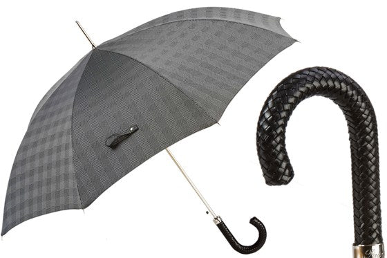 PASOTTI Braided Leather Umbrella GREY/BLACK