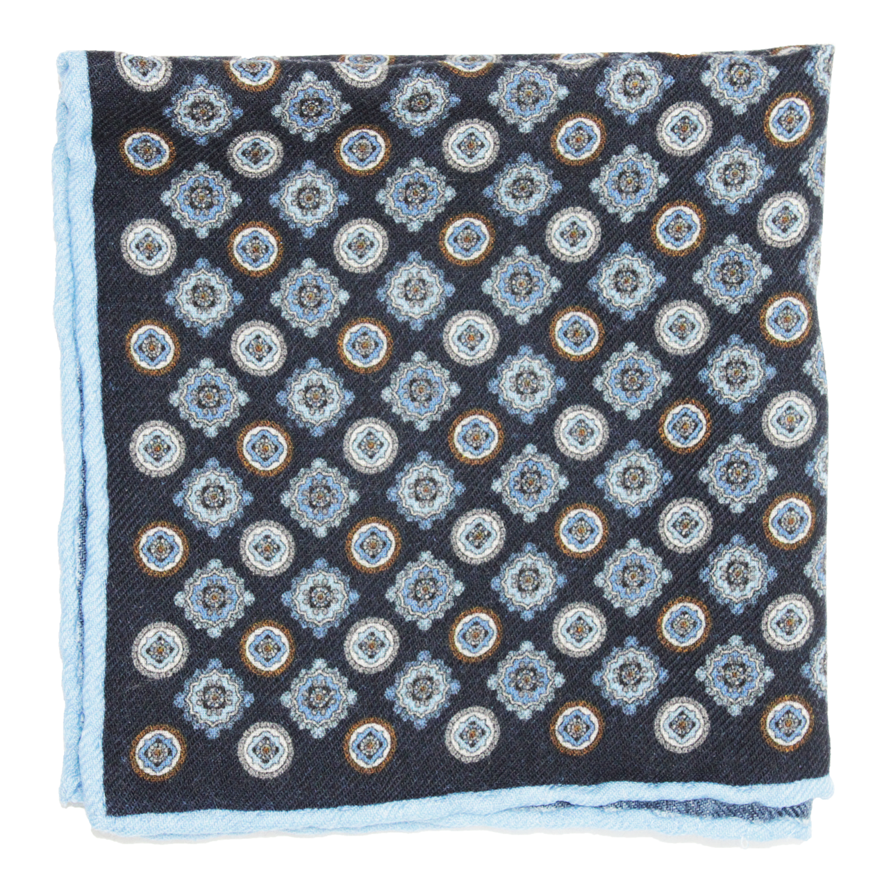 HENRY SARTORIAL X HEMLEY Printed Wool Pocket Square LIGHT BLUE/BLUE