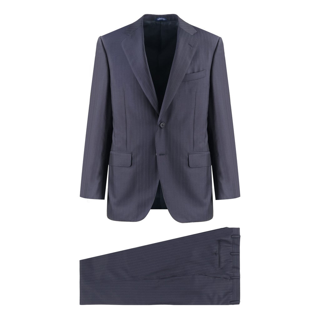 HENRY SARTORIAL HERITAGE 135 Year Platinum Zegna Traveller Pinstripe Suit NAVY