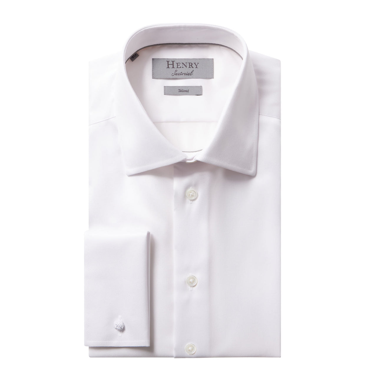 HENRY SARTORIAL Plain Twill Shirt Double Cuff (DC) WHITE