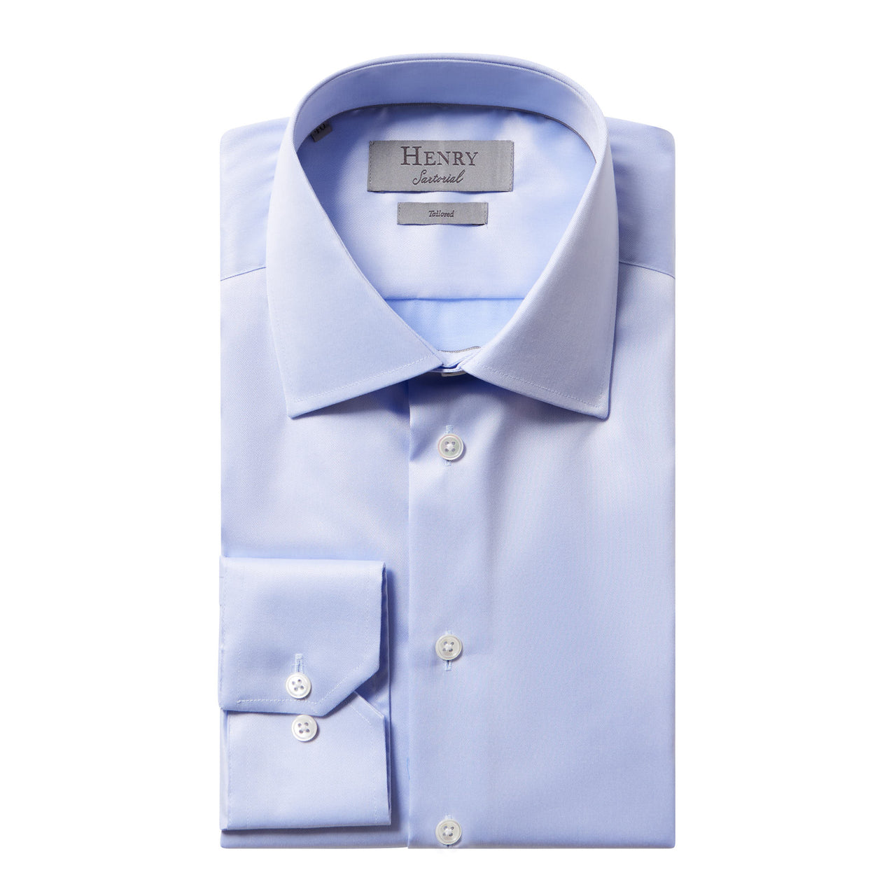 HENRY SARTORIAL Plain Twill Shirt Single Cuff (SC) SKY