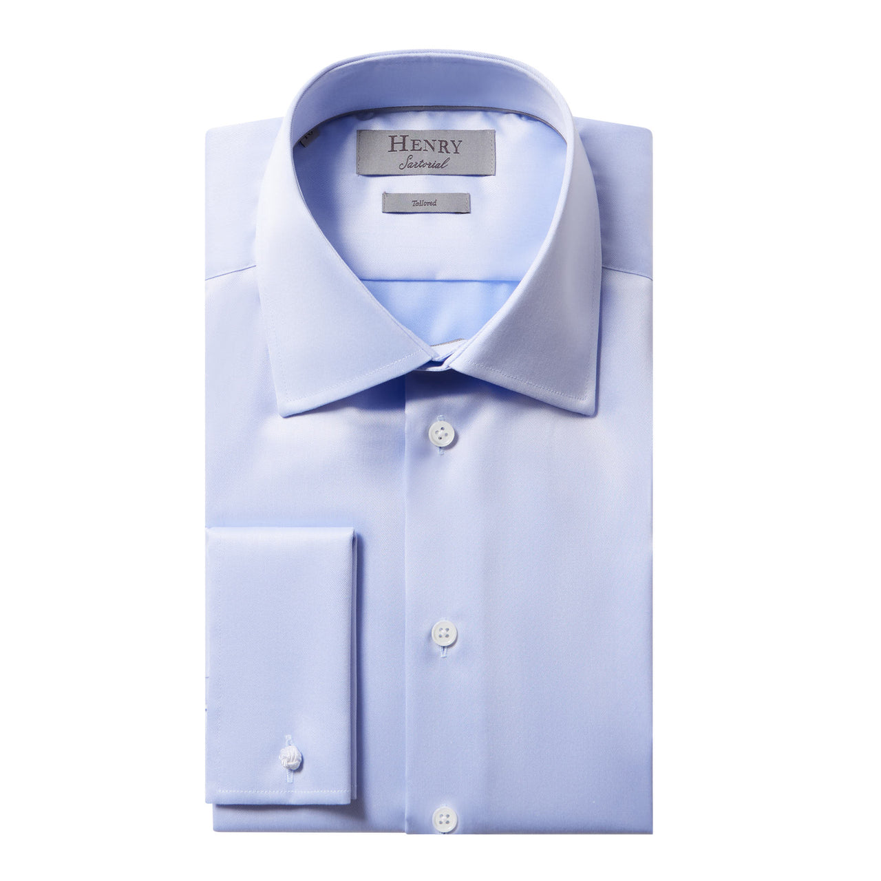 HENRY SARTORIAL Plain Twill Shirt Double Cuff (DC) SKY