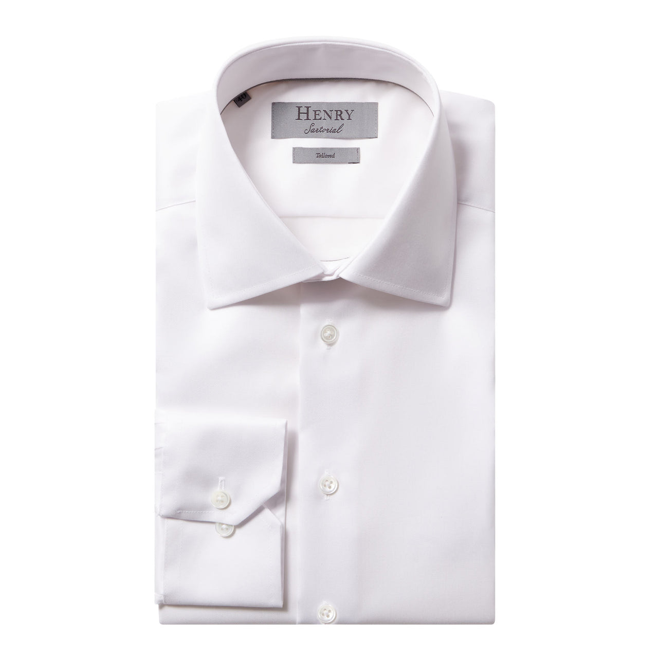 HENRY SARTORIAL Plain Twill Shirt Single Cuff (SC) WHITE