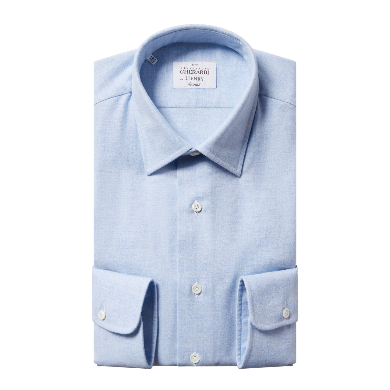 HENRY SARTORIAL X GHERARDI Flannel Classic Shirt Single Cuff Classic Fit LIGHT BLUE