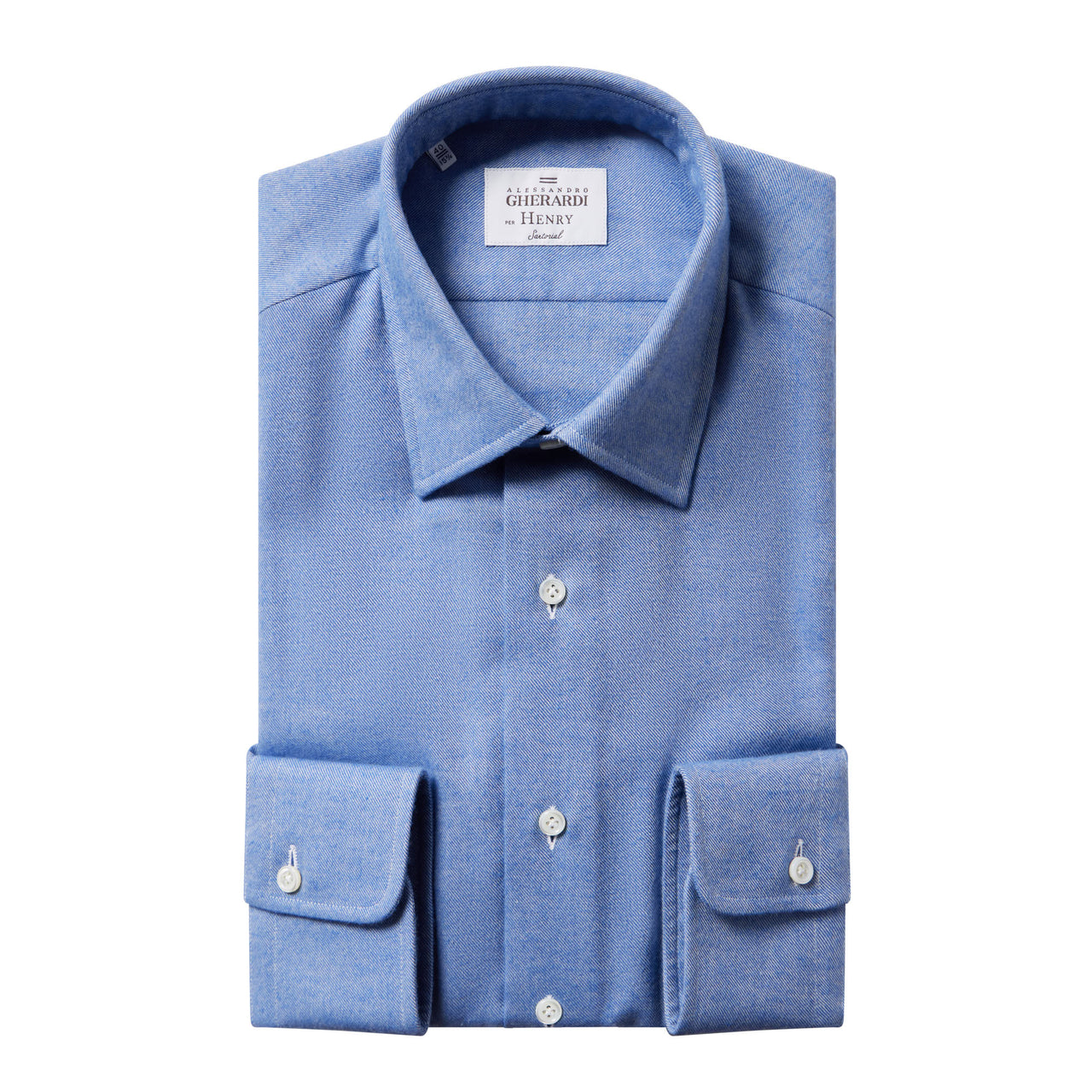 HENRY SARTORIAL X GHERARDI Flannel Classic Shirt Single Cuff Classic Fit NAVY BLUE