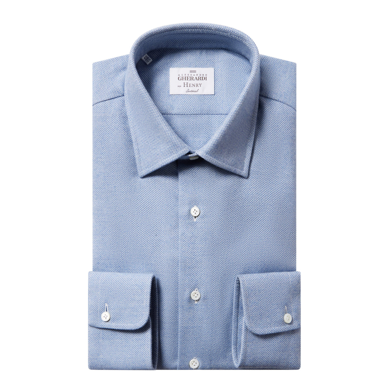 HENRY SARTORIAL X GHERARDI Flannel Classic Shirt Single Cuff Classic Fit BLUE