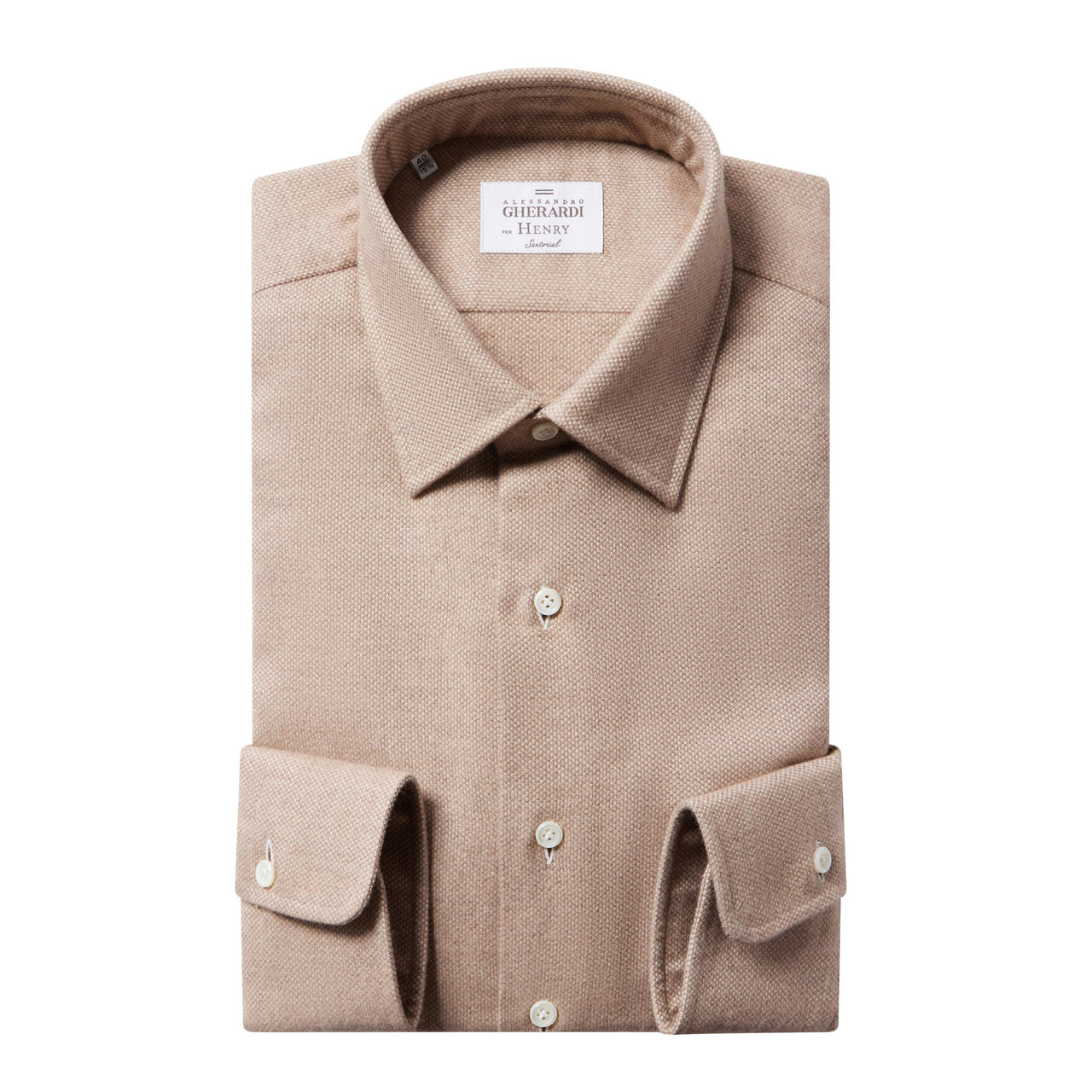 HENRY SARTORIAL X GHERARDI Flannel Classic Shirt Single Cuff Classic Fit BROWN