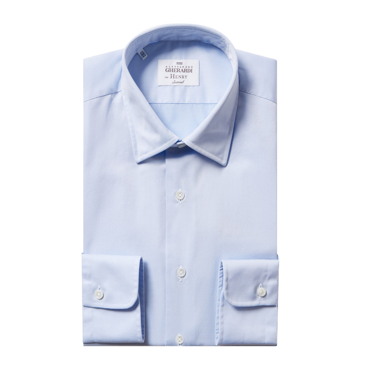 HENRY SARTORIAL X GHERARDI Classic Fit Twill Shirt Single Cuff LIGHT BLUE