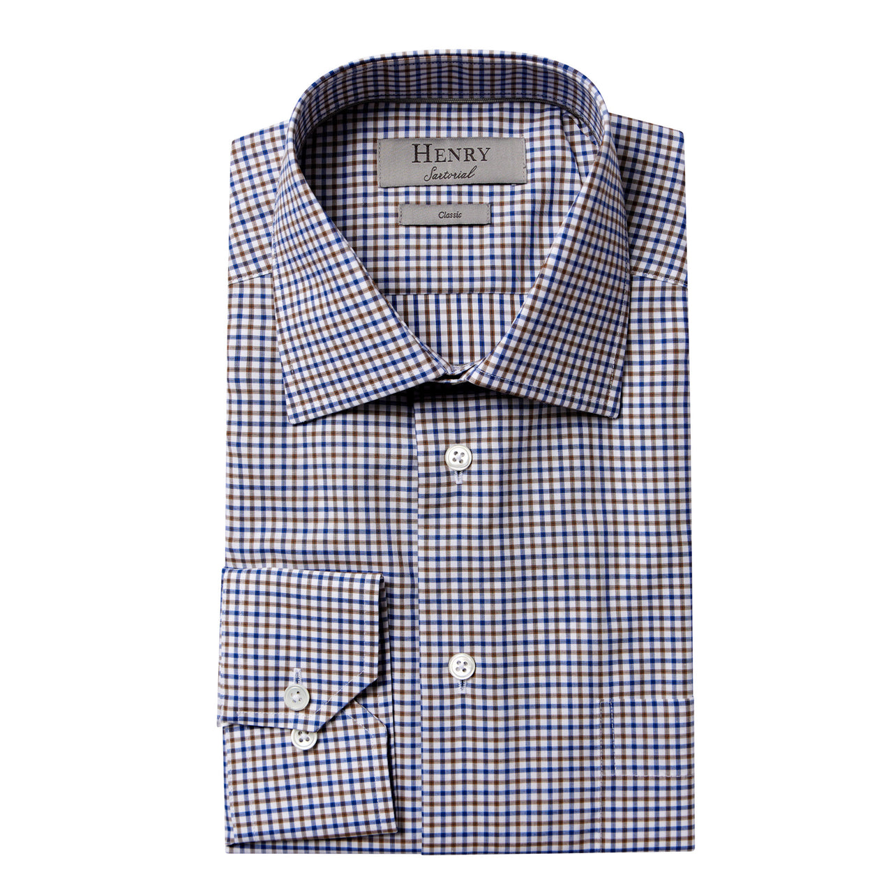 HENRY SARTORIAL Check Casual Shirt WHITE/BROWN