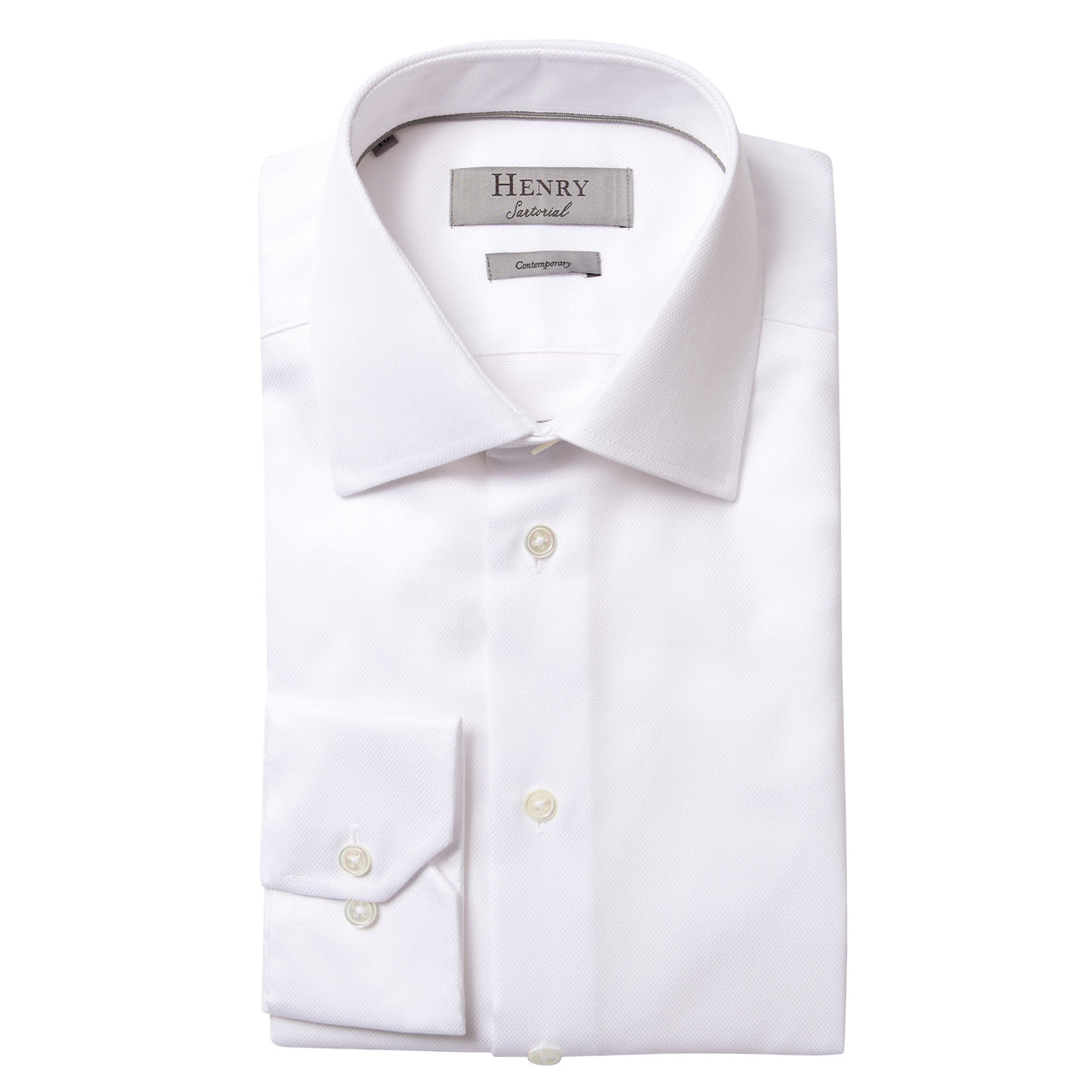 HENRY SARTORIAL Plain Oxford Business Shirt Single Cuff Contemporary Fit WHITE