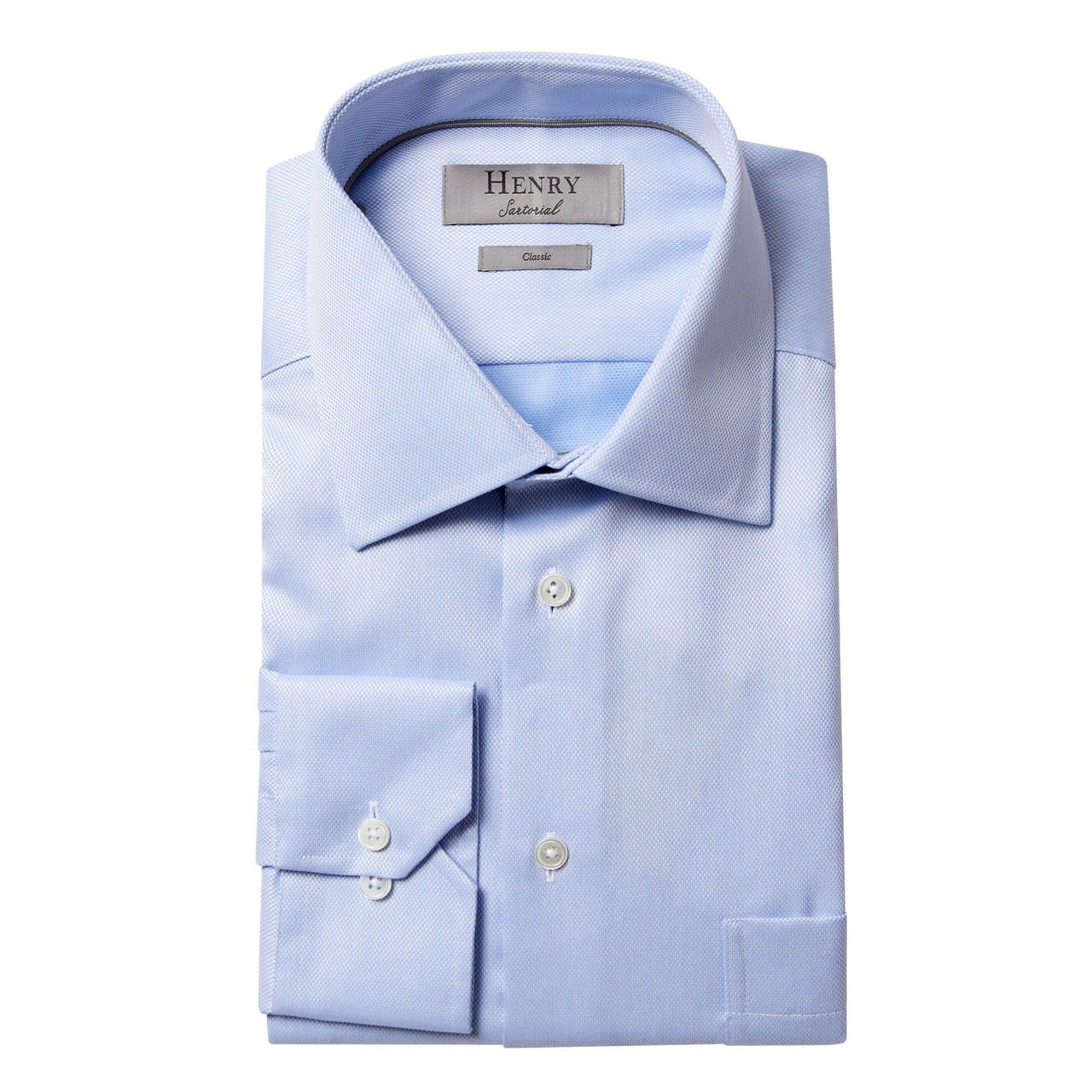 HENRY SARTORIAL Plain Oxford Business Shirt Single Cuff Classic Fit POWDER BLUE