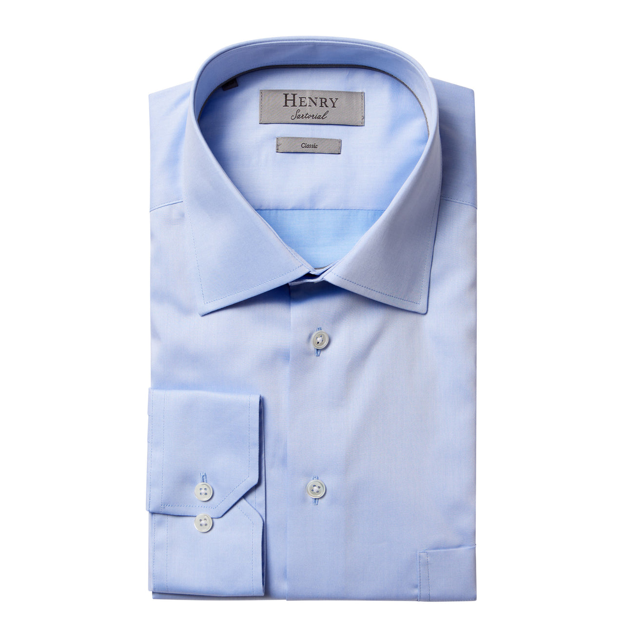 HENRY SARTORIAL Plain Twill Business Shirt Single Cuff Classic Fit LIGHT BLUE