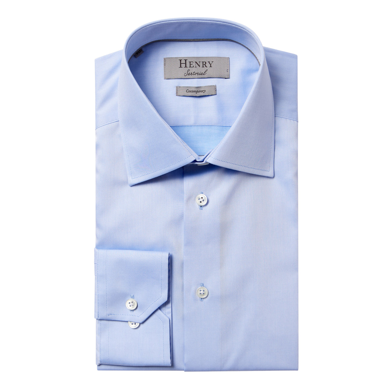 HENRY SARTORIAL Plain Twill Business Shirt Single Cuff Contemporary Fit LIGHT BLUE