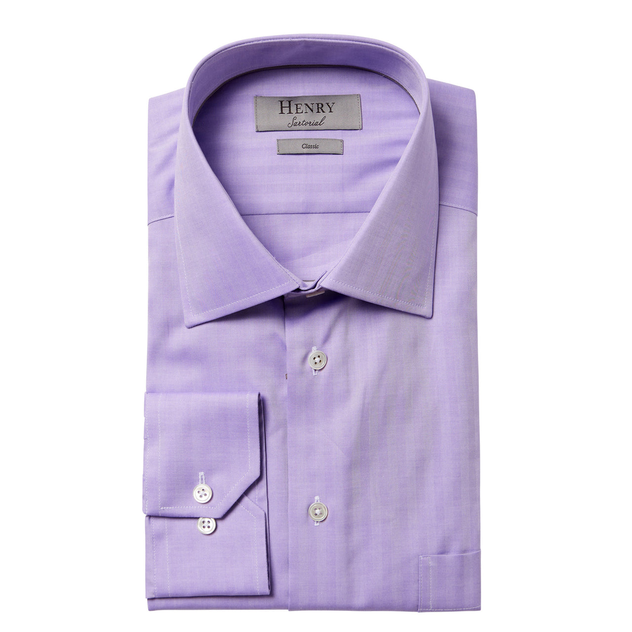 HENRY SARTORIAL Plain Twill Business Single Cuff Classic Fit Shirt PURPLE