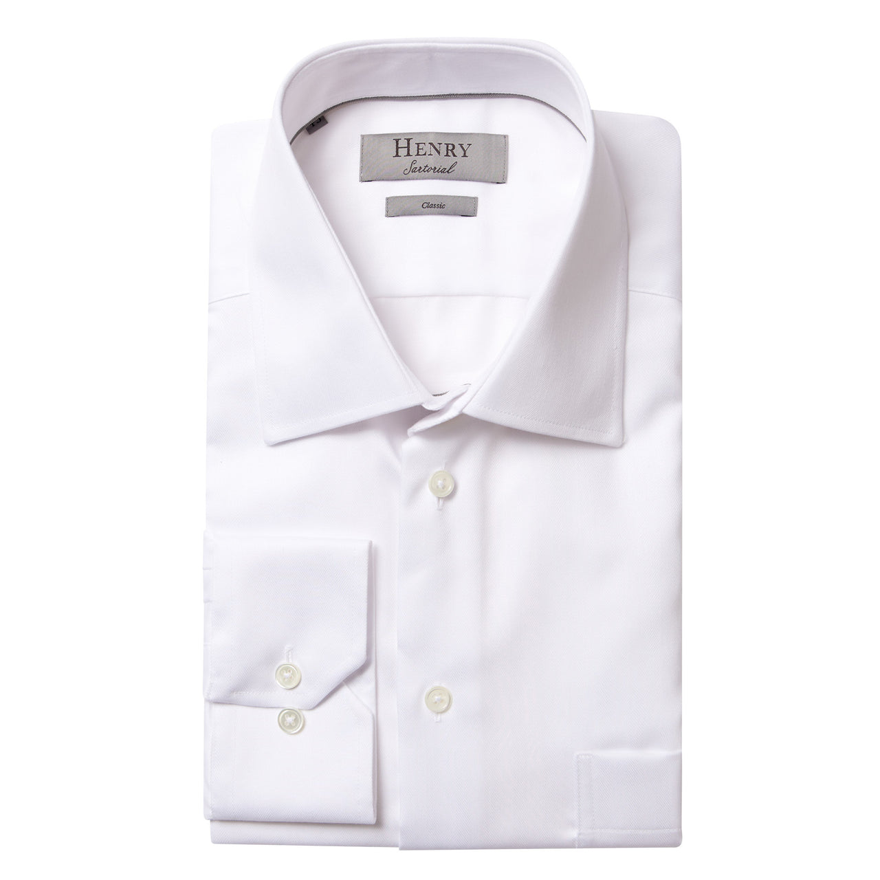 HENRY SARTORIAL Herringbone Business Shirt Single Cuff Classic Fit WHITE