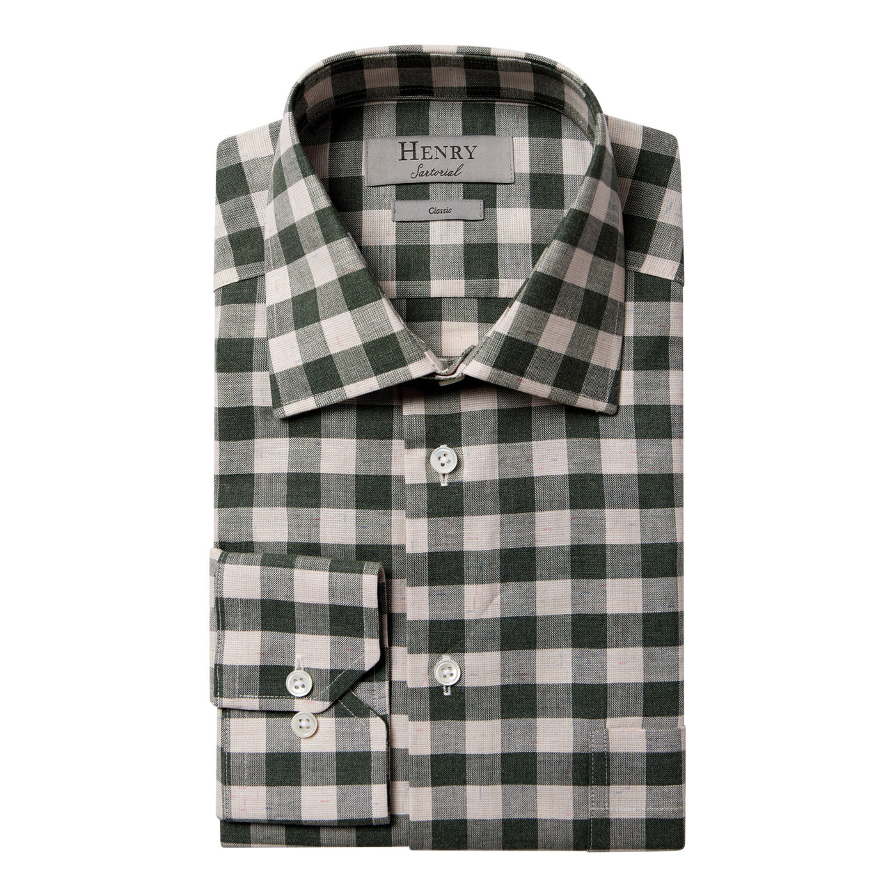 HENRY SARTORIAL Check Casual Shirt OLIVE/BEIGE