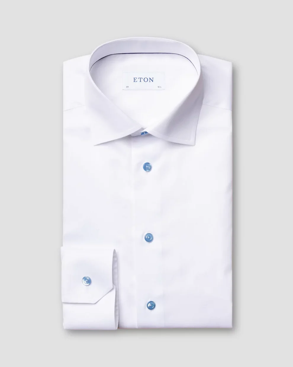 ETON Plain Shirt With Contrast Button Single Cuff Contemporary Fit WHITE