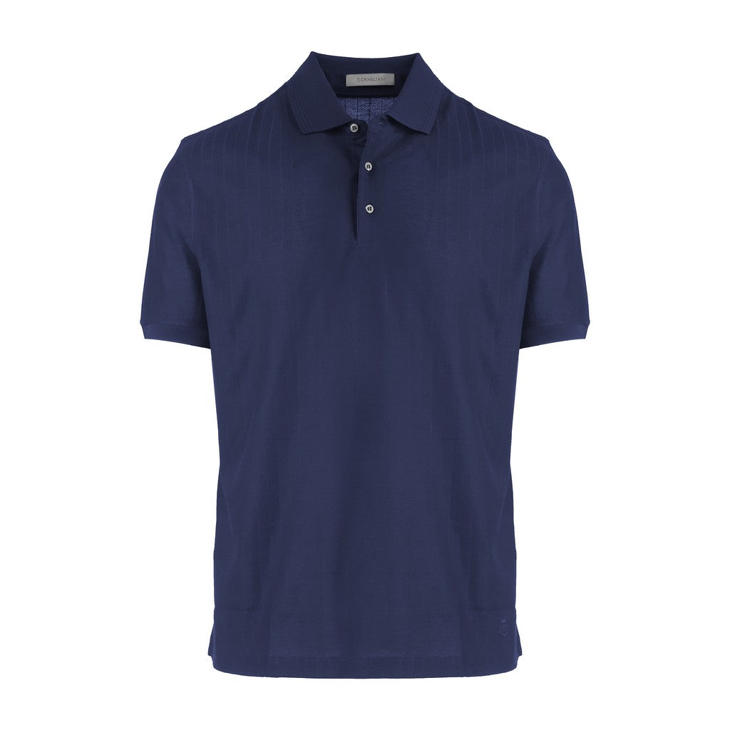 CORNELIANI Herringbone Cotton Polo NAVY