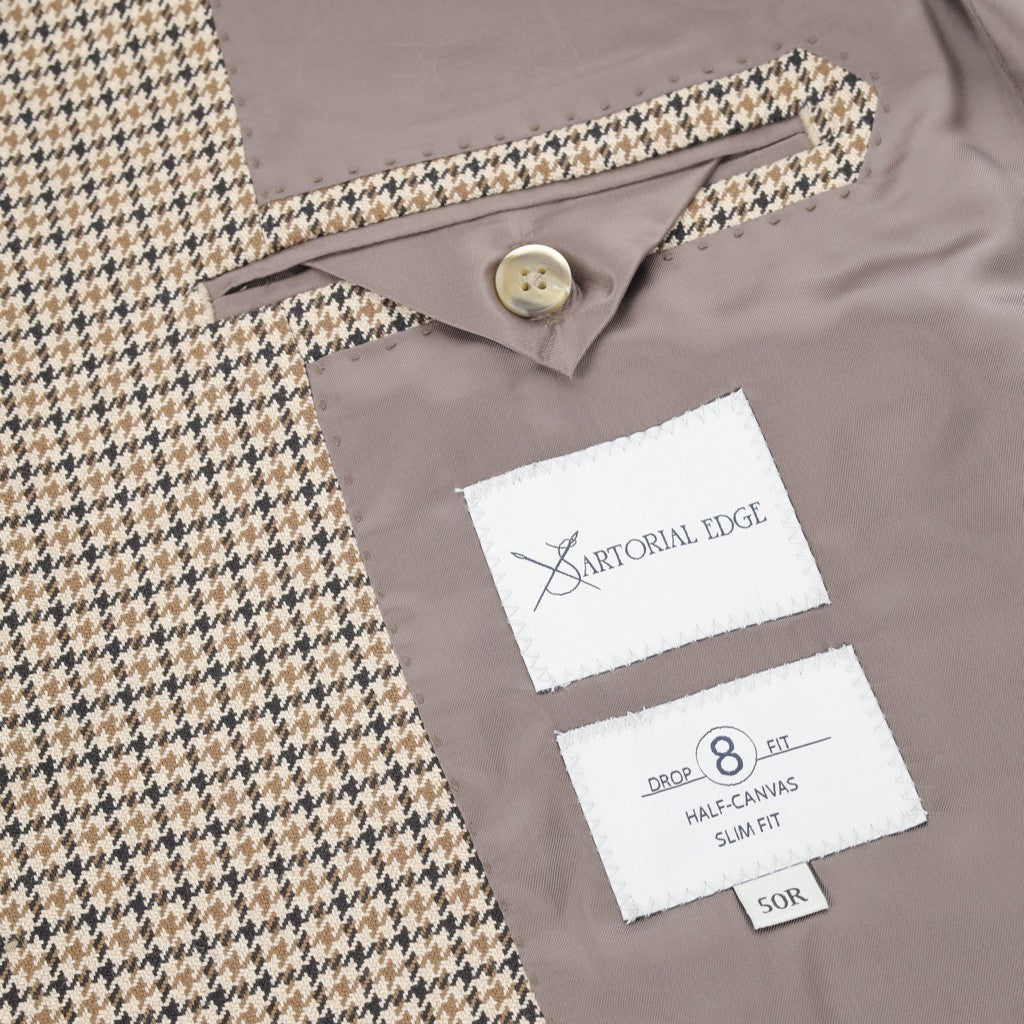 Sartorial Edge Rogna Houndstooth Virgin Wool Blazer BEIGE