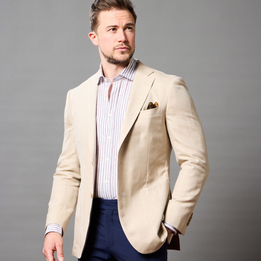 HENRY SARTORIAL Herringbone Notch Soft Blazer BEIGE REG - Henry Bucks