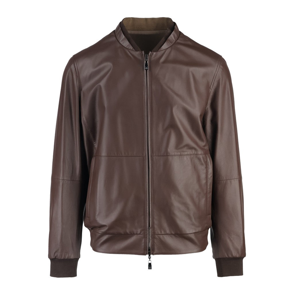 CORNELIANI Leather Reversible Jacket BROWN