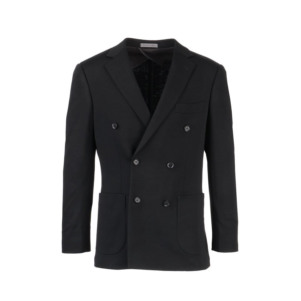 HENRY SARTORIAL Wool Double Breasted Slim Blazer BLACK