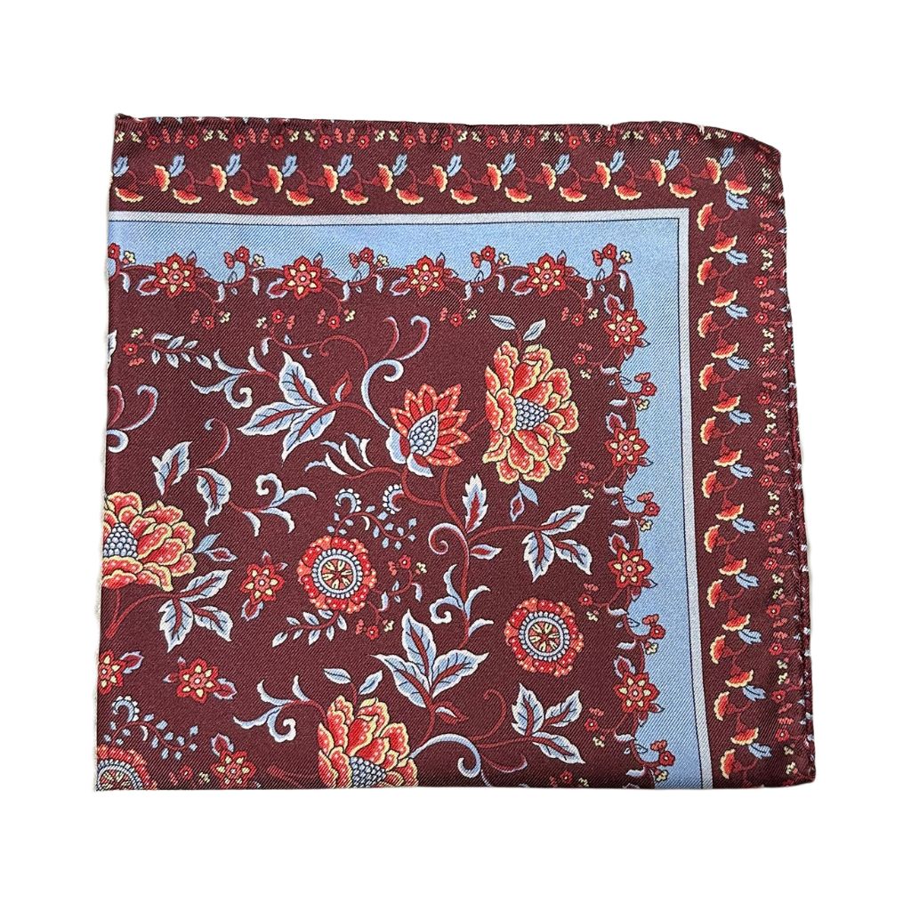 HENRY SARTORIAL X CANTINI Silk Print Pocket Square BURGUNDY