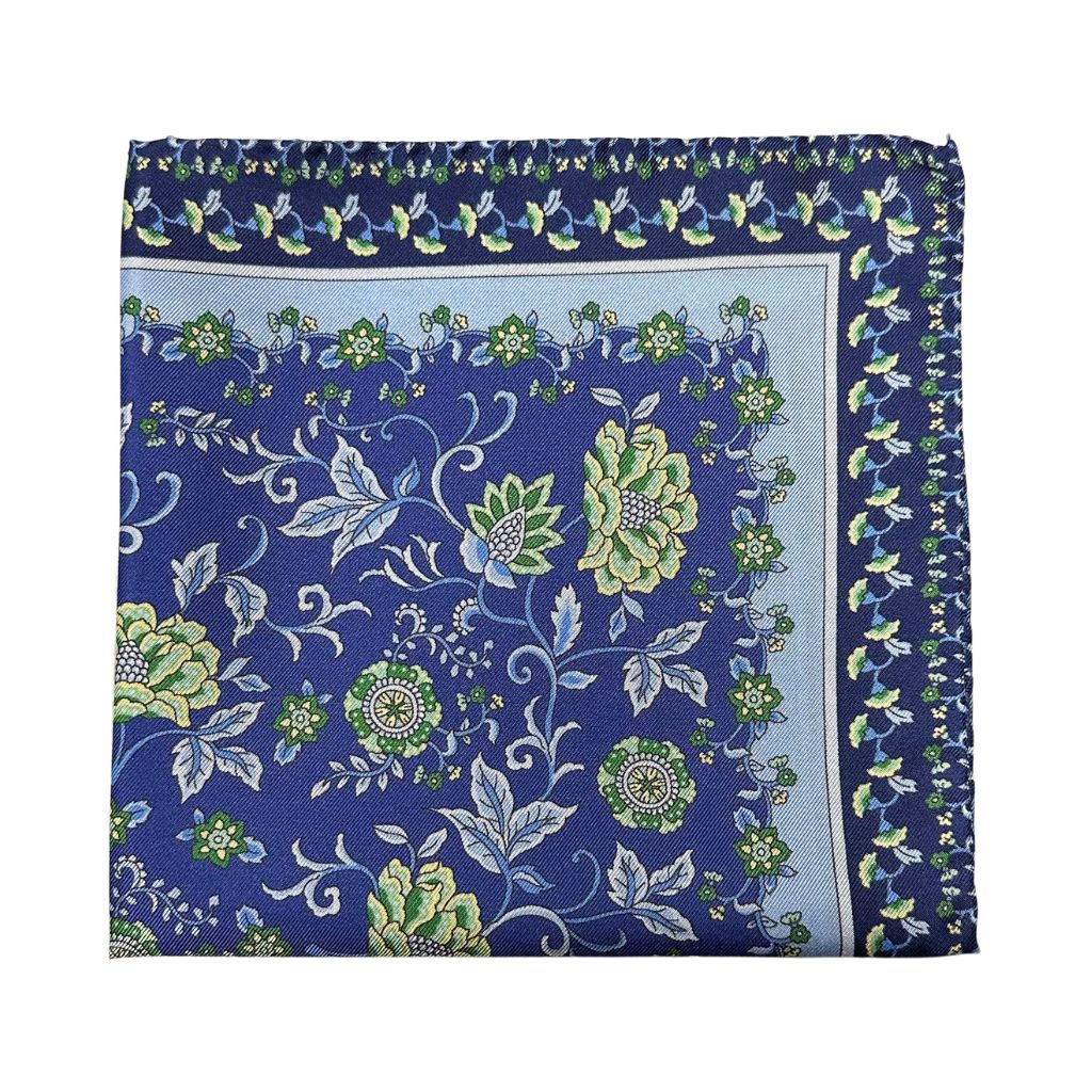HENRY SARTORIAL X CANTINI Silk Print Pocket Square NAVY