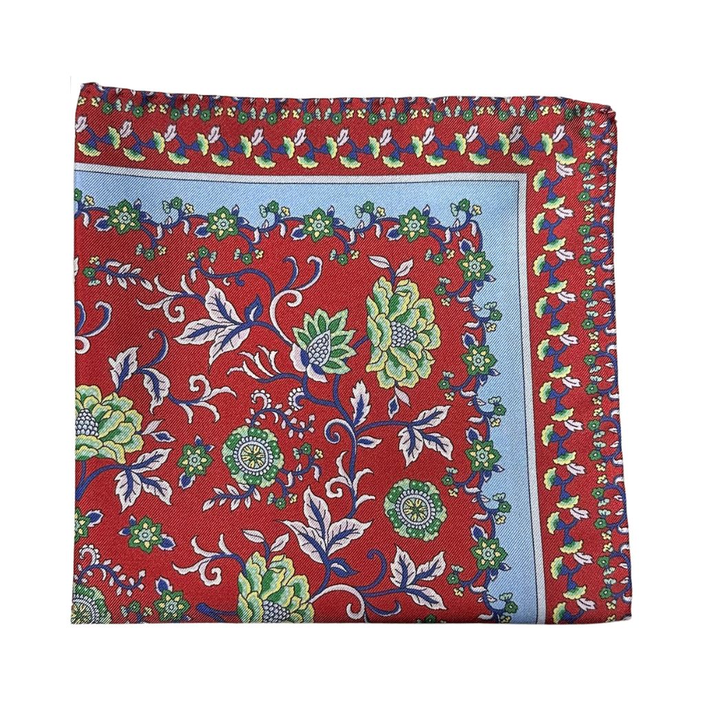 HENRY SARTORIAL X CANTINI Silk Print Pocket Square RED