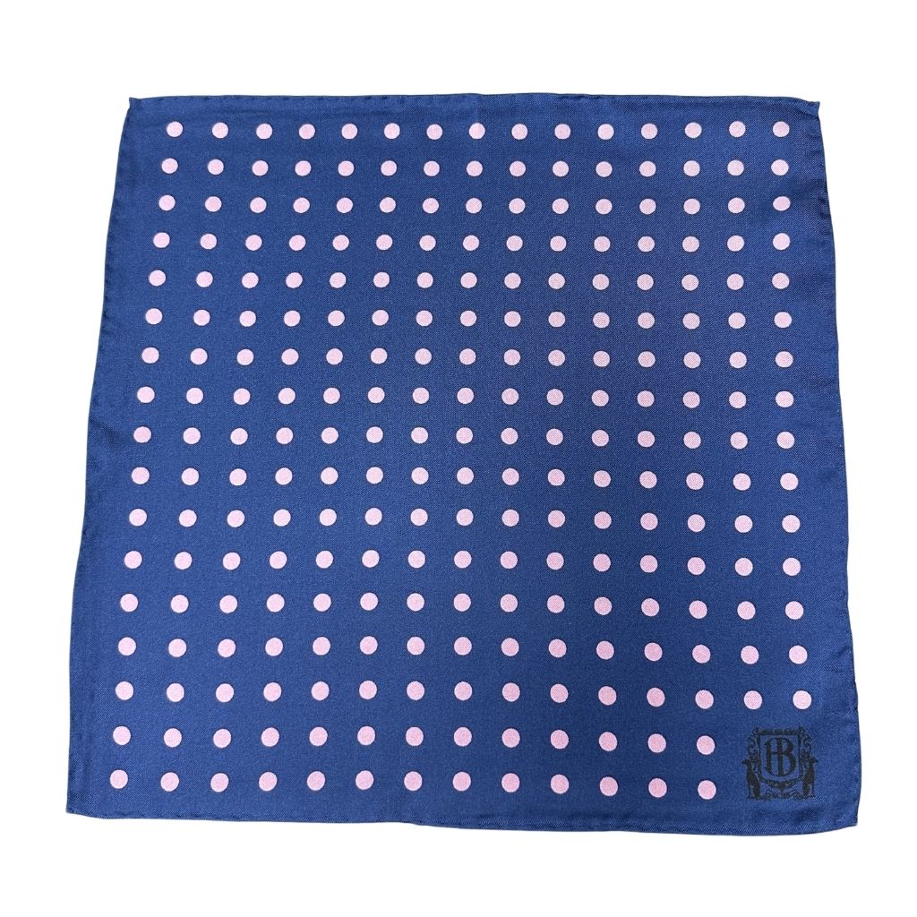 HENRY BUCKS Polka Dot Pocket Square NAVY/PINK