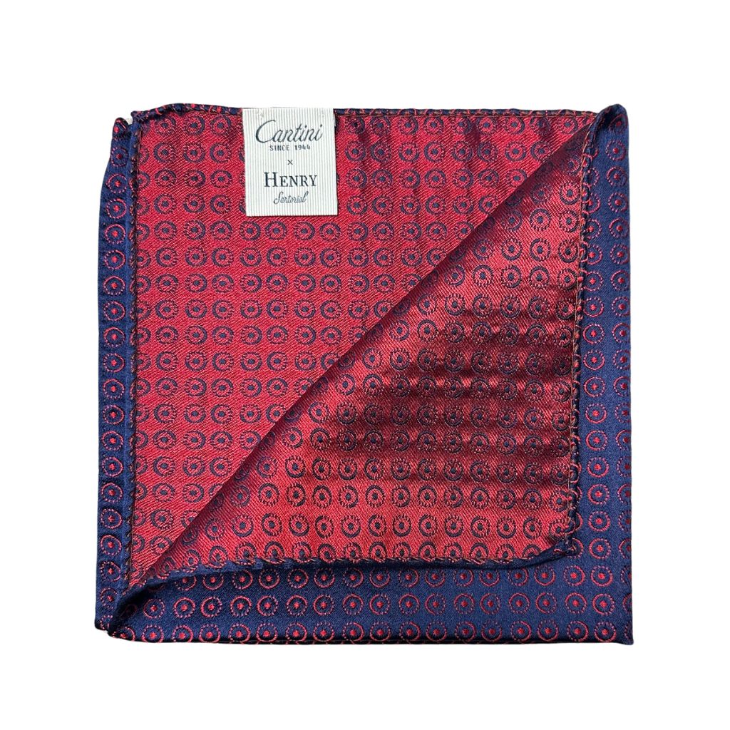 HENRY SARTORIAL X CANTINI Silk Woven Pocket Square RED