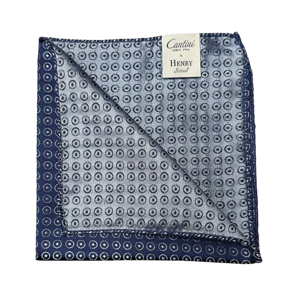 HENRY SARTORIAL X CANTINI Silk Woven Pocket Square SKY