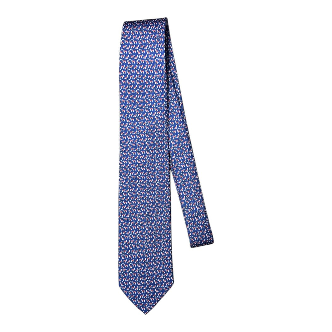 HENRY SARTORIAL X CANTINI Silk Printed Tie BLUE/RED