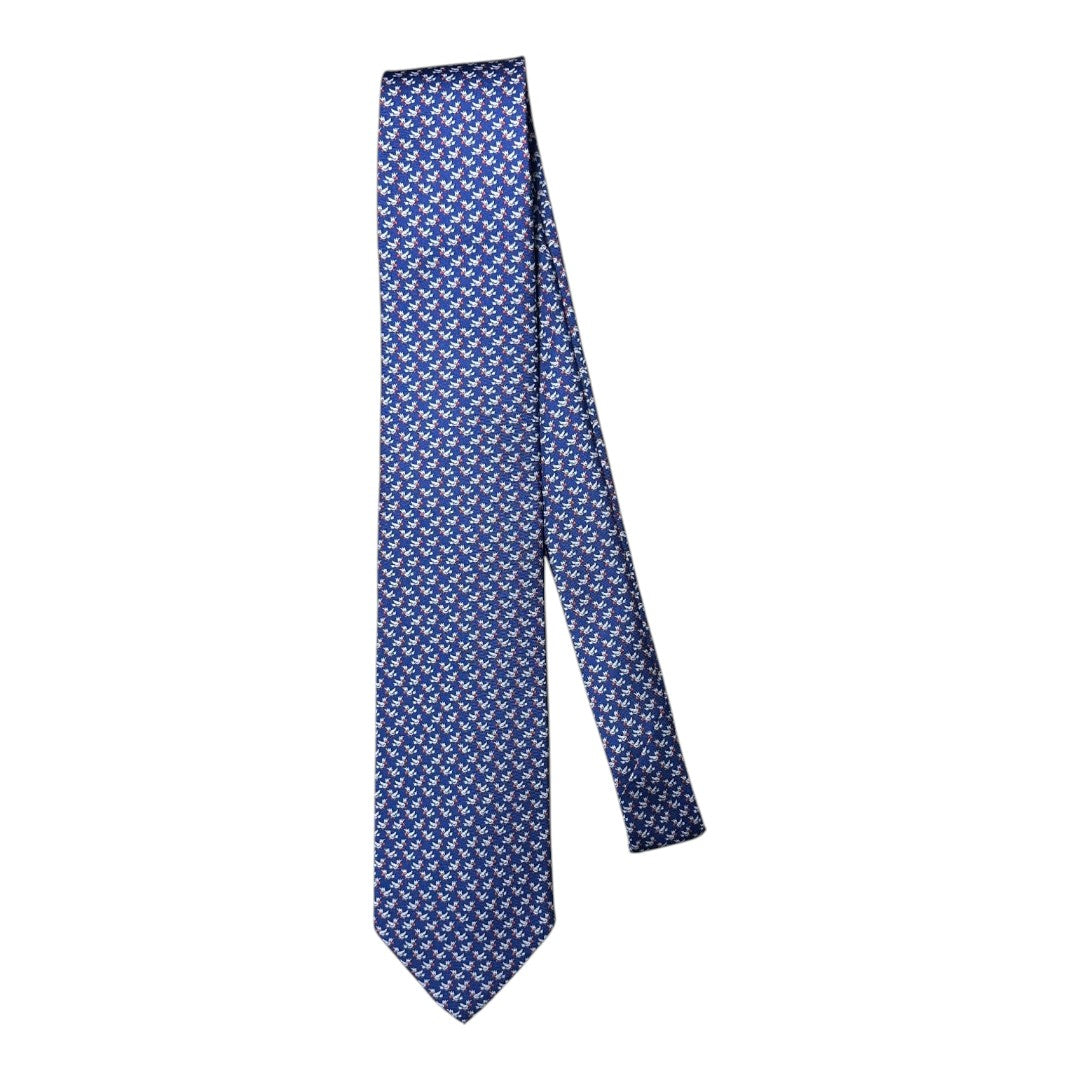 HENRY SARTORIAL X CANTINI Silk Printed Tie BLUE/RED