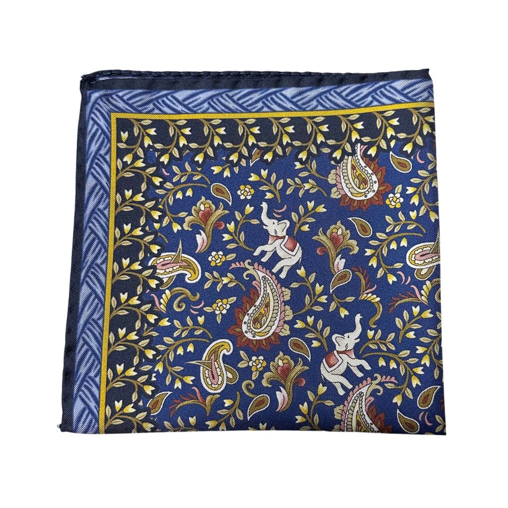 HENRY SARTORIAL X CANTINI Silk Print Pocket Square INDIGO