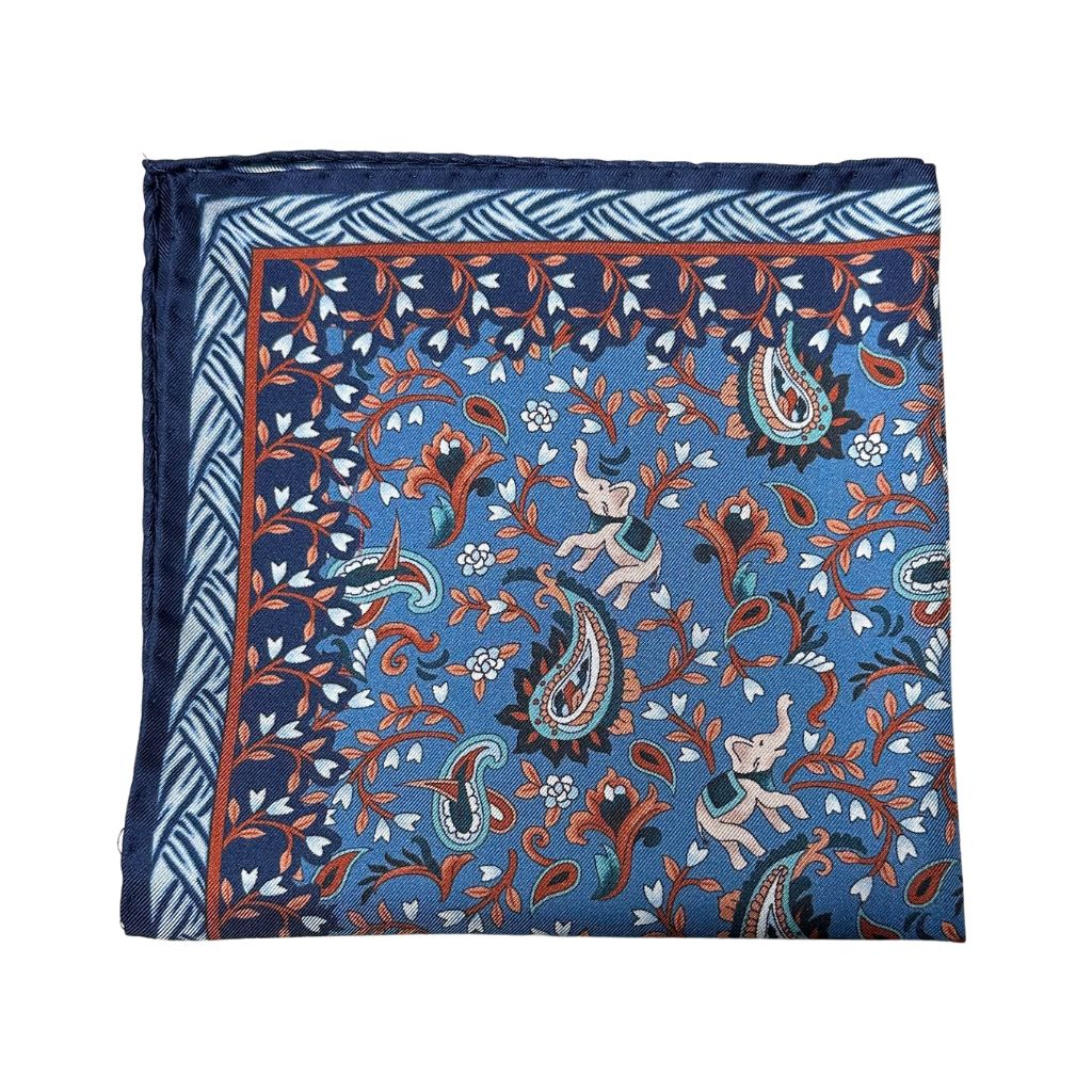 HENRY SARTORIAL X CANTINI Silk Print Pocket Square NAVY