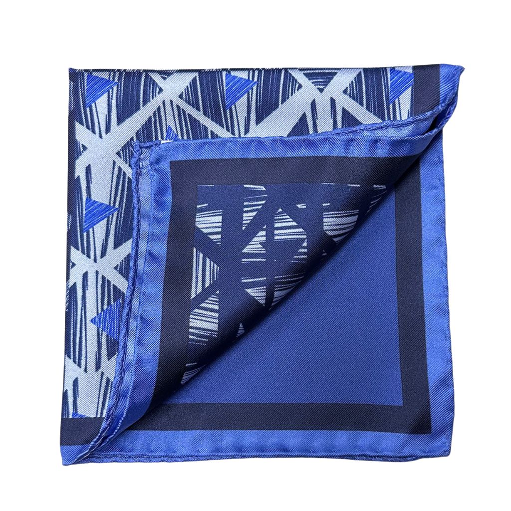 HENRY SARTORIAL X CANTINI Silk Print Pocket Square NAVY