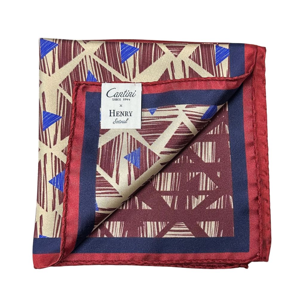 HENRY SARTORIAL X CANTINI Silk Print Pocket Square RED