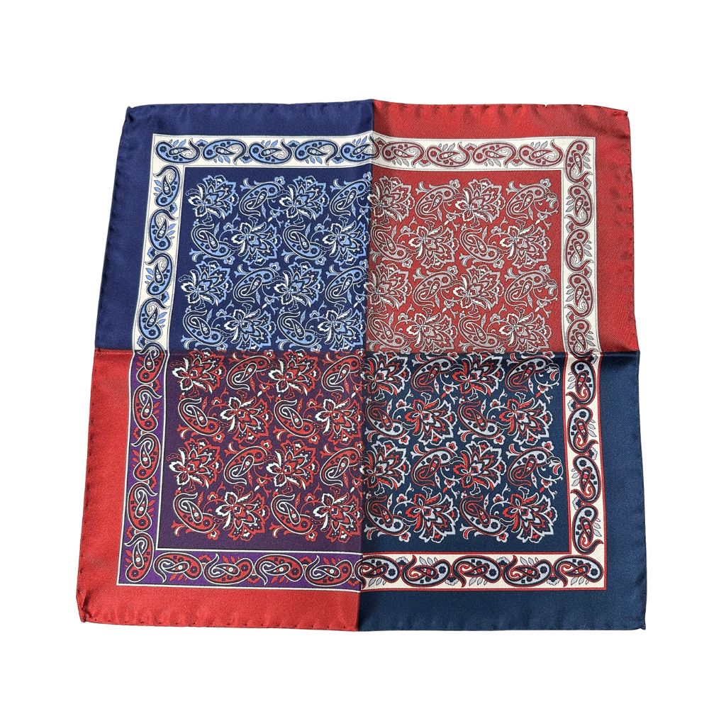 HENRY SARTORIAL X CANTINI Silk Print Pocket Square NAVY/RED