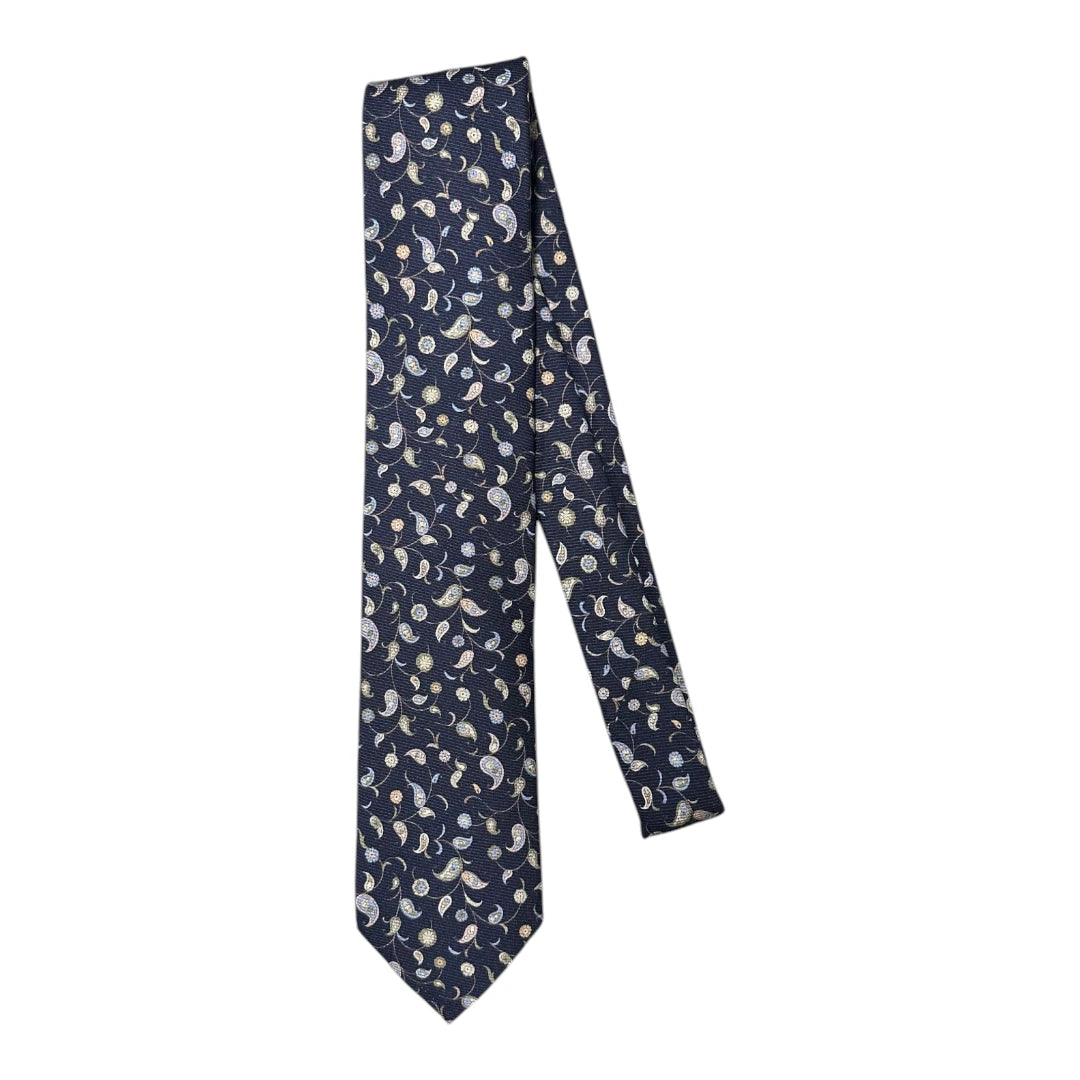 HENRY SARTORIAL X FLORENCE STYLE Large Paisley Silk Tie NAVY