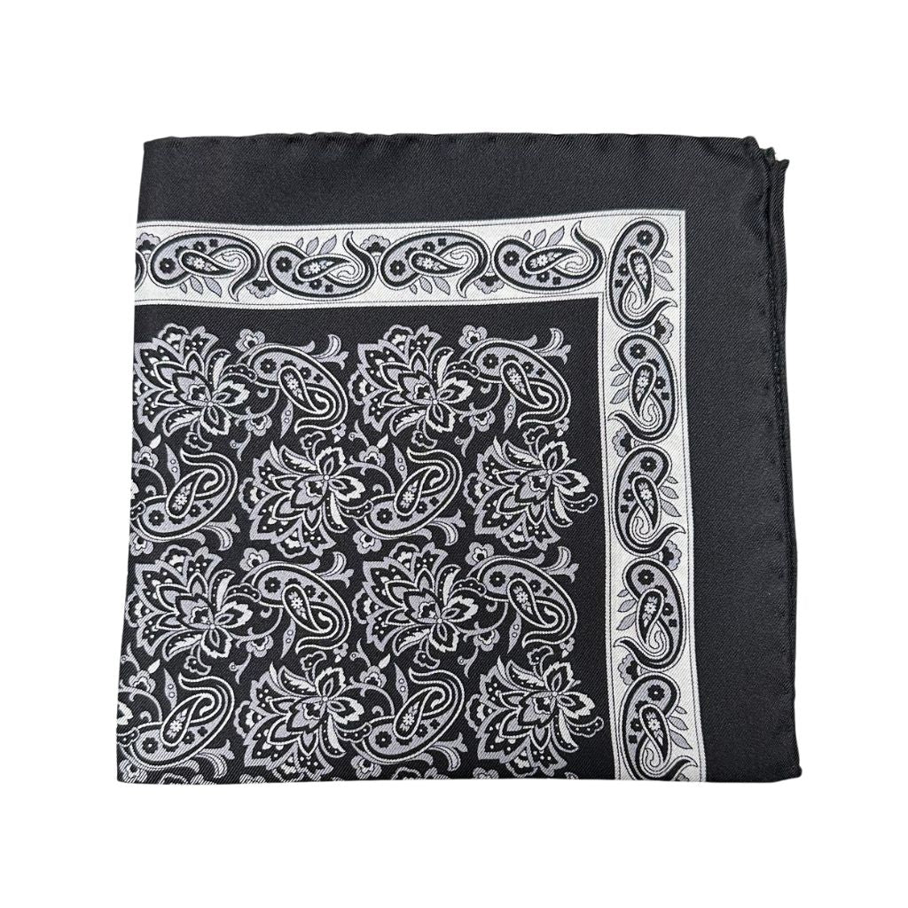 HENRY SARTORIAL X CANTINI Silk Print Pocket Square BLACK