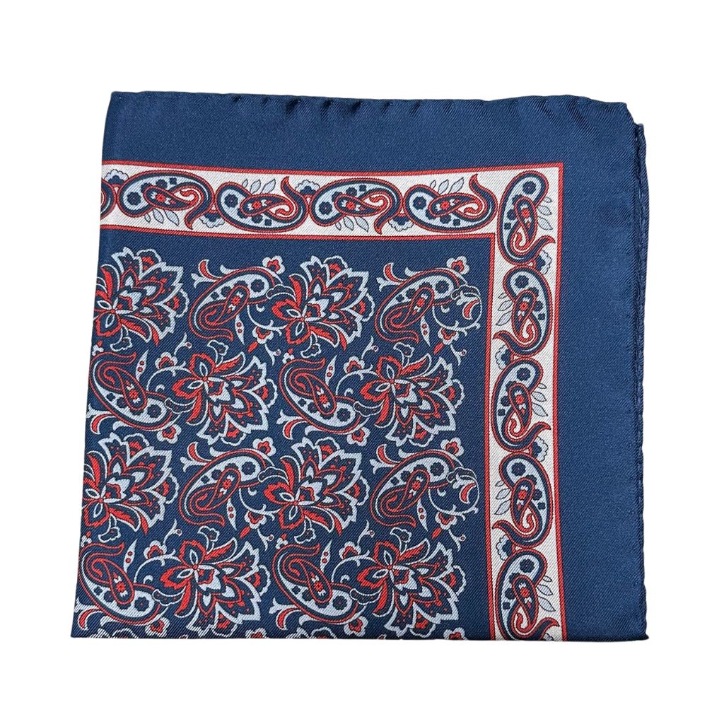 HENRY SARTORIAL X CANTINI Silk Print Pocket Square NAVY