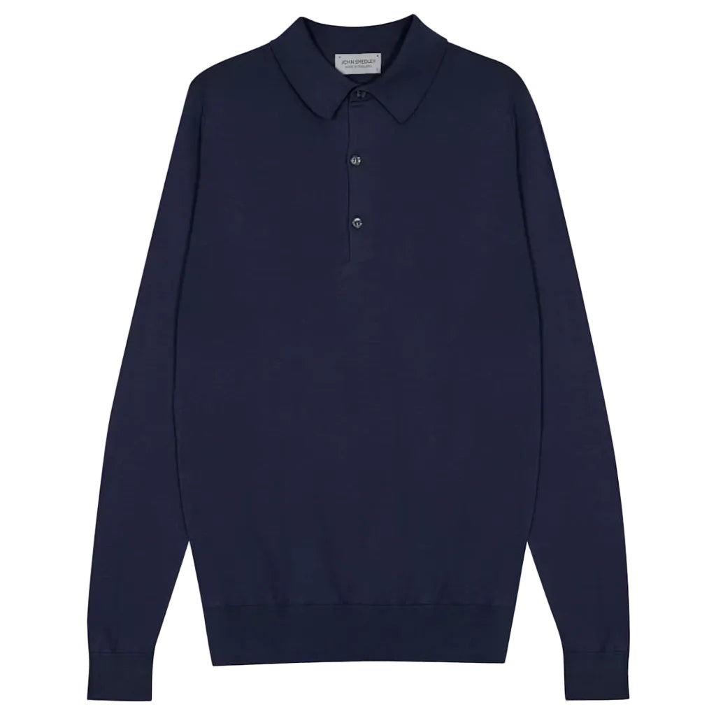 JOHN SMEDLEY Bradwell Long Sleeve Polo FRENCH NAVY