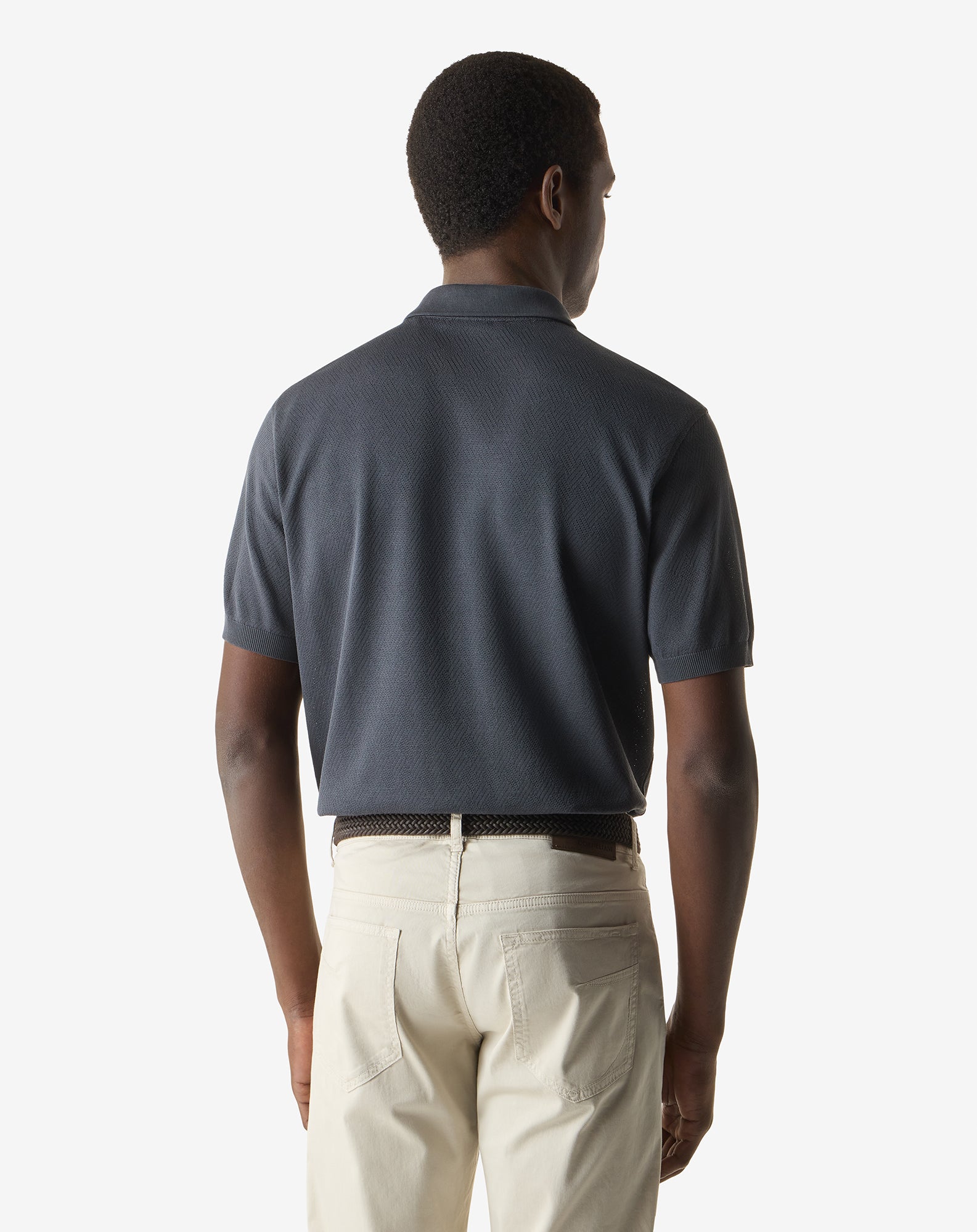 CORNELIANI Pure Cotton Zip Polo CHARCOAL