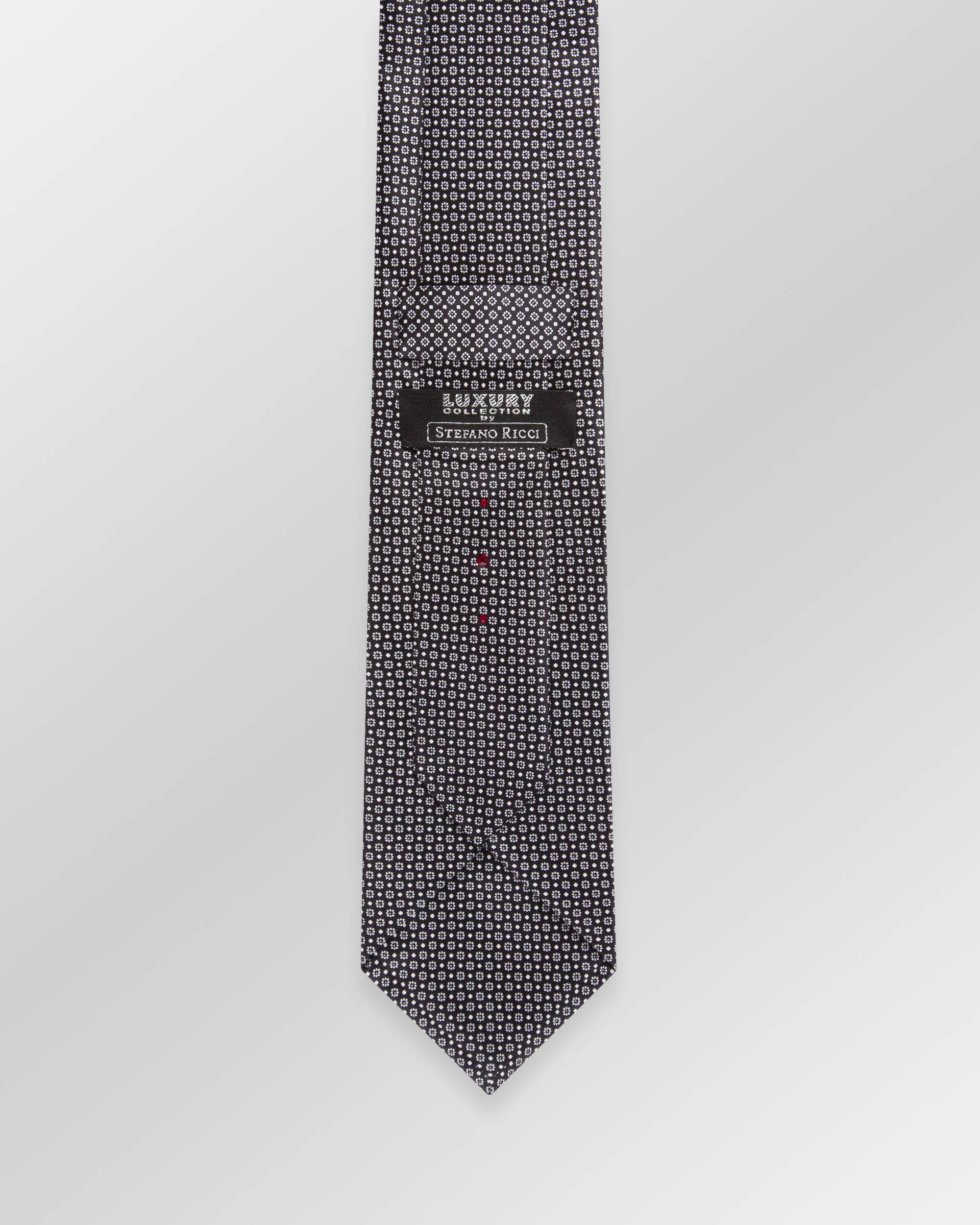 STEFANO RICCI Luxury Silk Long Tie BLACK/WHITE