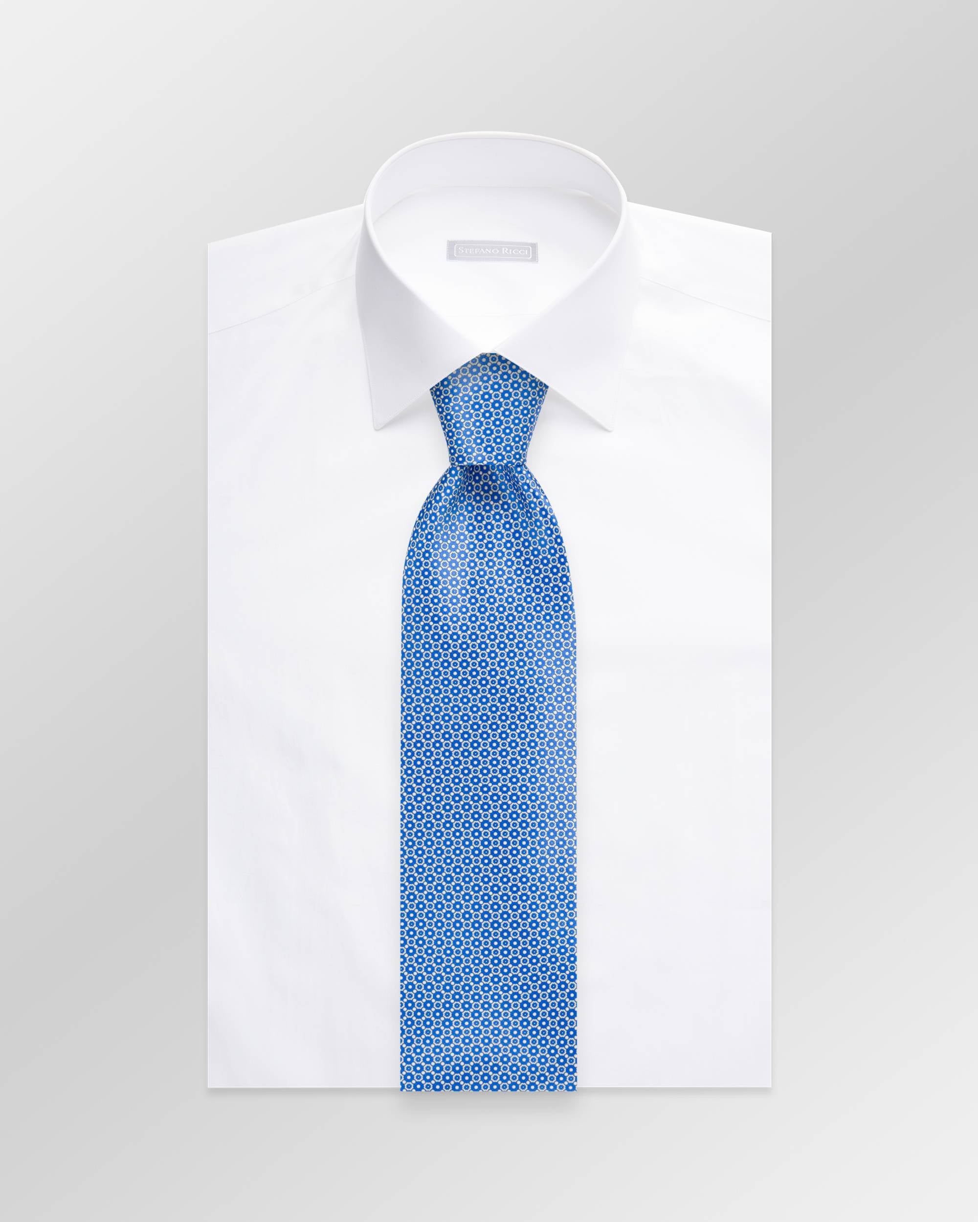 STEFANO RICCI Luxury Silk Long Tie LIGHT BLUE/WHITE