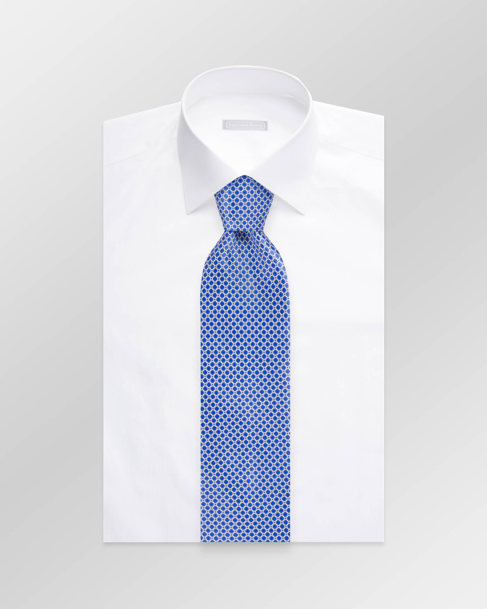 STEFANO RICCI Luxury Silk Long Tie BLUE/WHITE