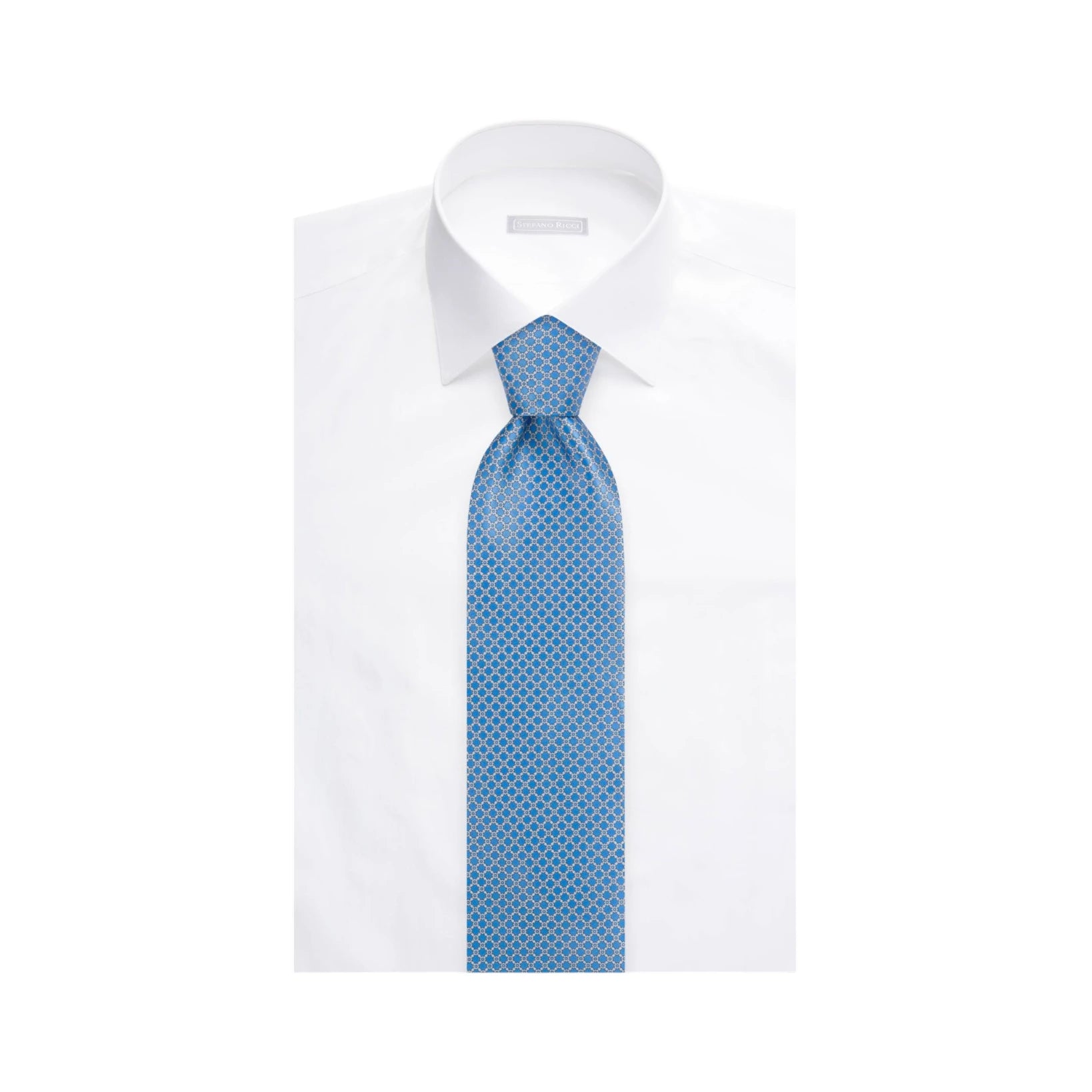 STEFANO RICCI Silk Luxury Tie LIGHT BLUE/WHITE