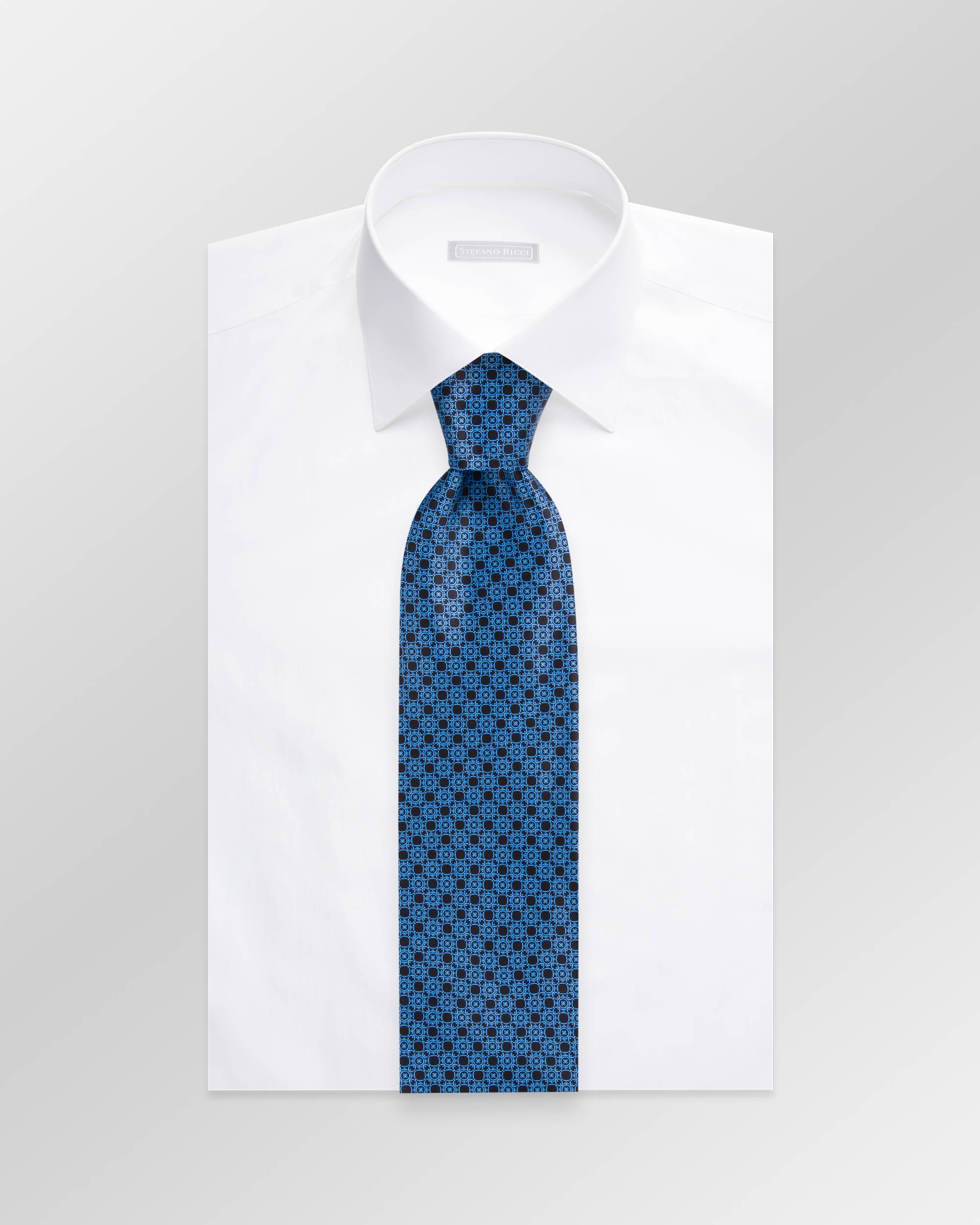 STEFANO RICCI Luxury Silk Long Tie BLACK/LIGHT BLUE